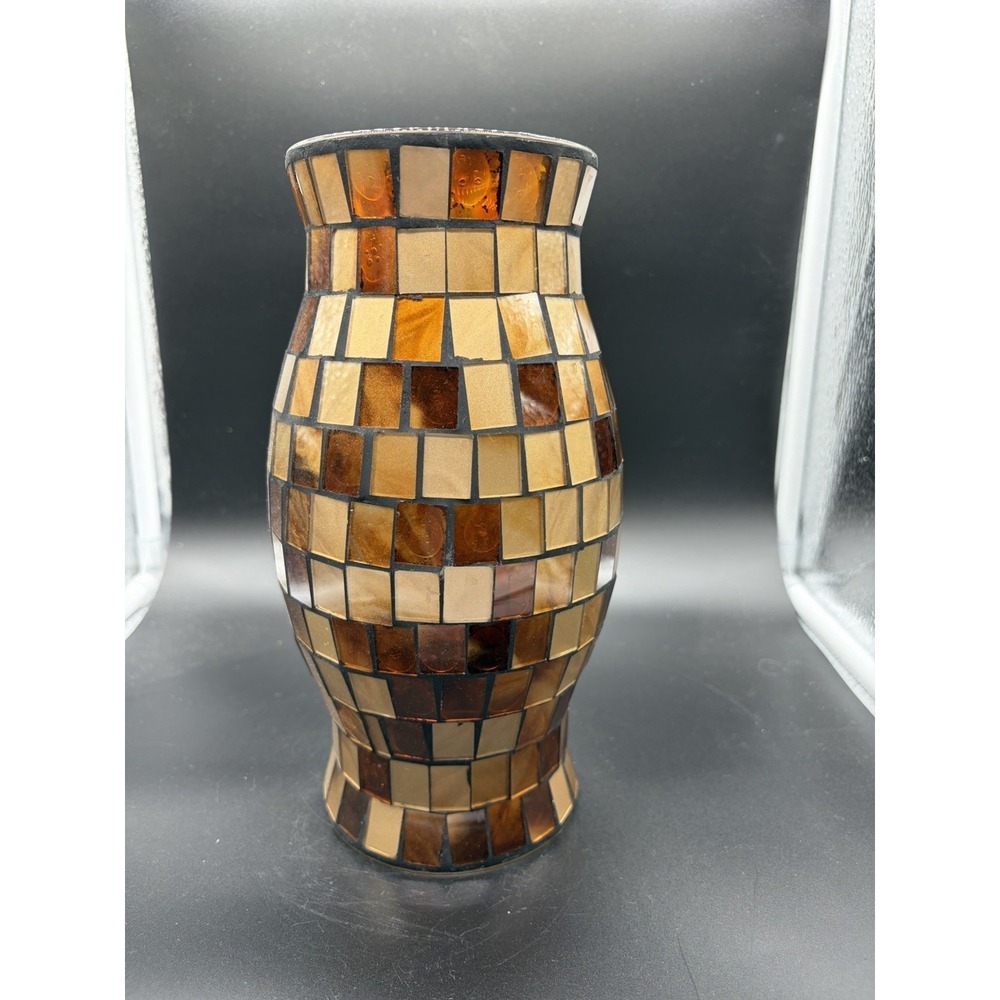 Hurricane Lamp Shade Approx 9" Mosaic Glass Tile  Stained Glass Brown Tones